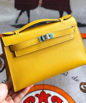 에르메스 미니 켈리백22 앰버 옐로우 은장 스위프트